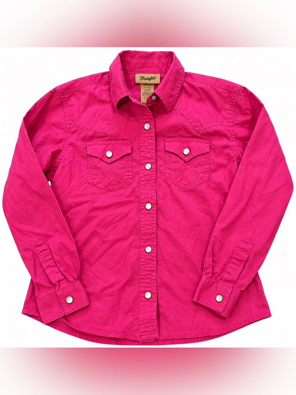 EUC Wrangler Girls Large Hot Pink Western Pearl Snap Long Sleeve Shirt